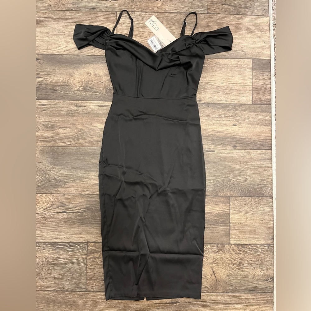 Oh Polly GIADA Cowl Sleeve Midi Dress in Black